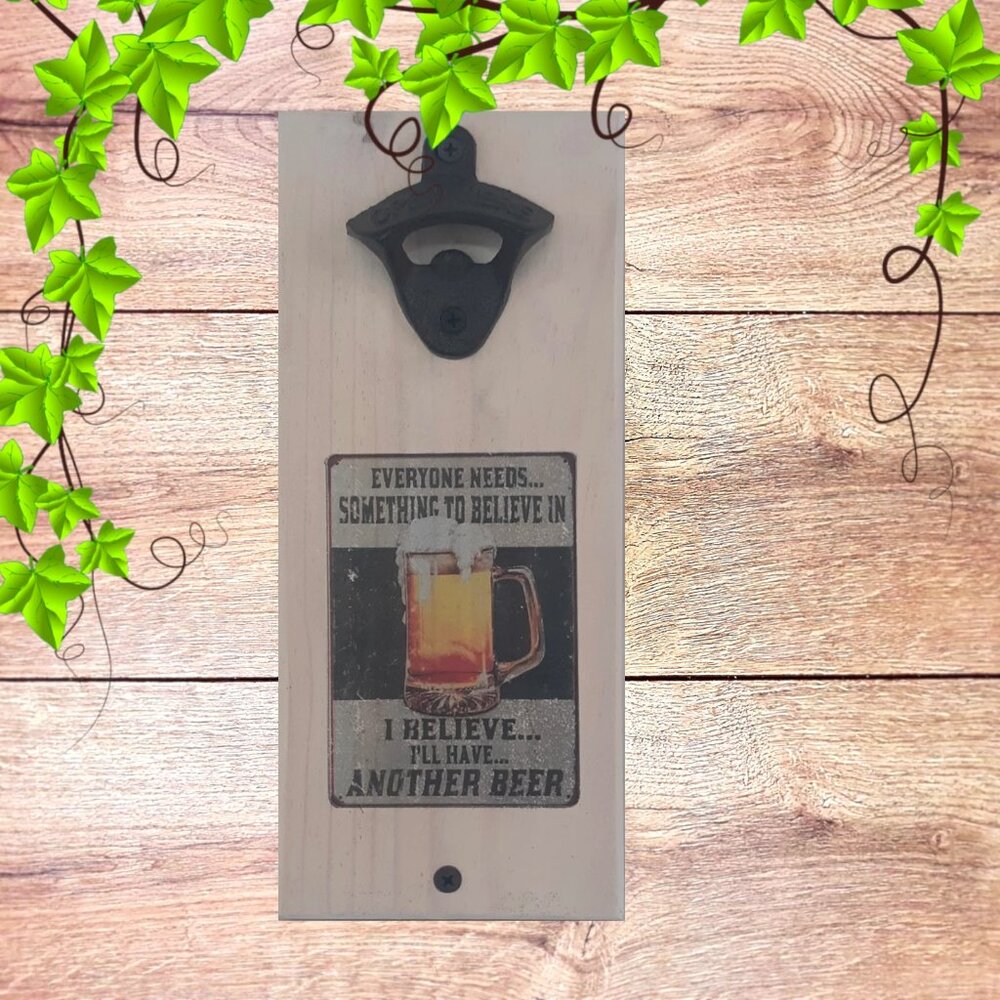 Magnetic Beer Bottle Opener wi. Retro Beer Sign and Mounting Hardware - Picture 2 of 4